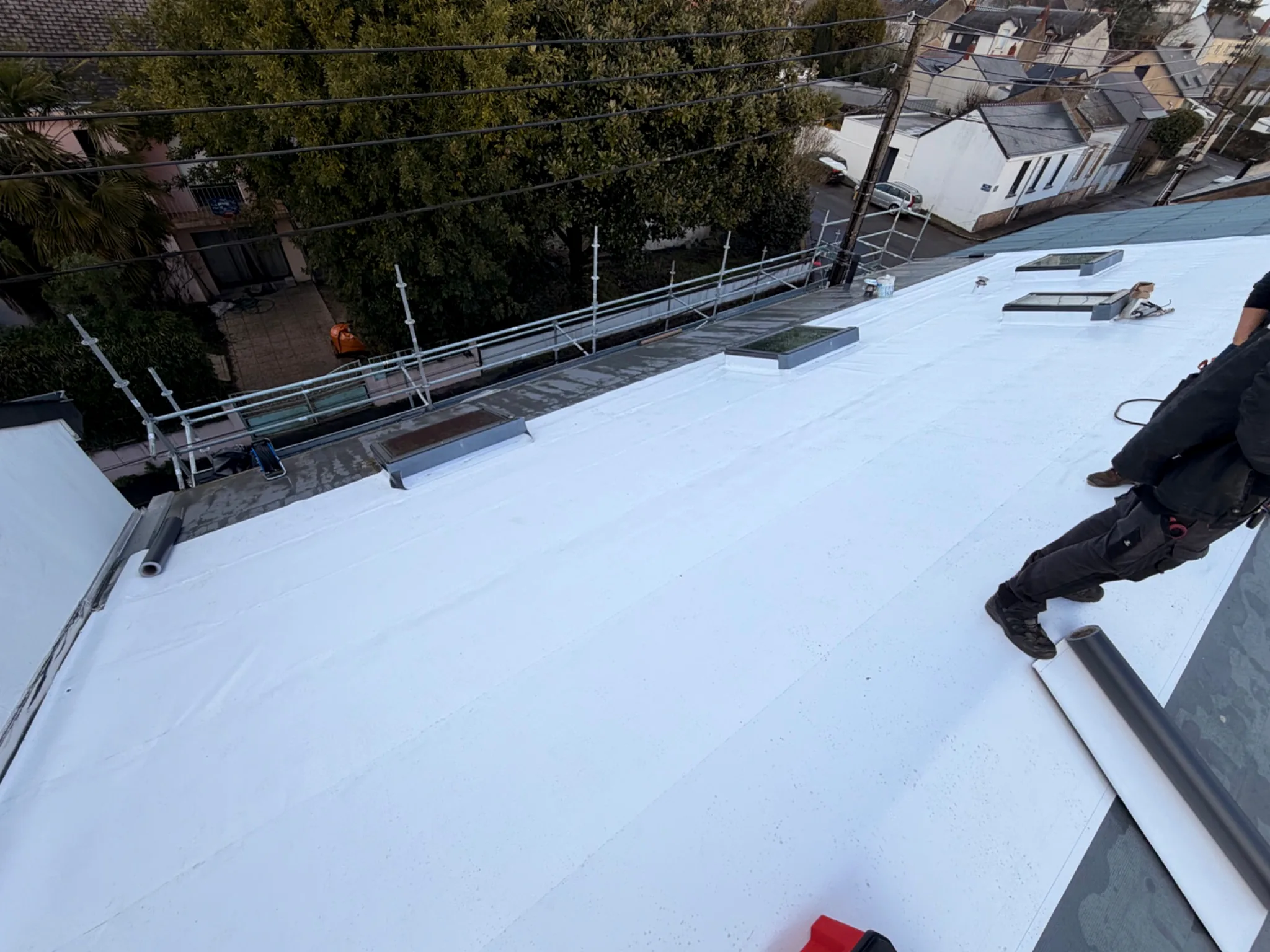 Pose de la membrane en cours